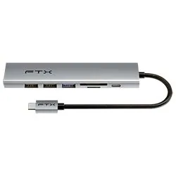 Hub FTX USB-C CT-HBP2-AG7 7 Portas com HDMI, USB 3.0, 2 USB 2.0, SD, TF e USB-C Fêmea Cinza