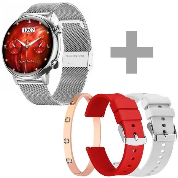 Relógio G-tide Romance Lady Time com Bluetooth - Prata + 2 Pulseiras