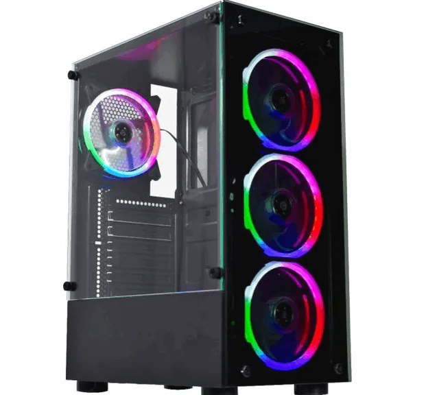 K-mex Gabinete Gamer Elite Multicolor ATX C/3FANS RGB Preto CG-10W5