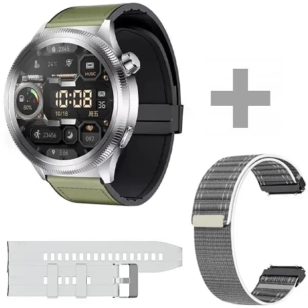 Relógio G-tide R80 Pro com Bluetooth - Prata Verde + 2 Pulseiras