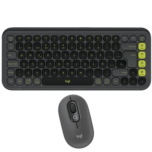 Kit Teclado sem Fio Teclado Logitech Pop Icon Combo Espanhol + Mouse 400 DPI - Preto Verde