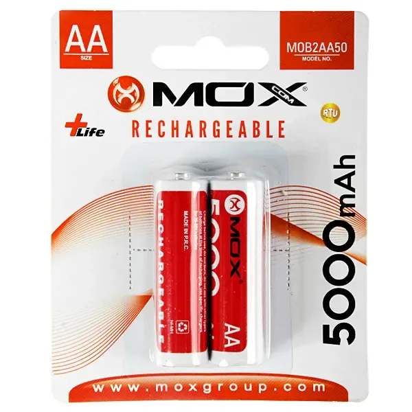Pilha Recarregável Aa Mox Mob2aa50 de 5.000 MAH 1.2V - 2 Unidades