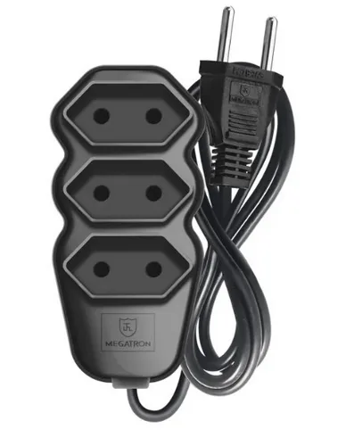 Extensão Elétrica Megatron 3 Tomadas 2P 1,5m 10A 250V Bivolt Preta