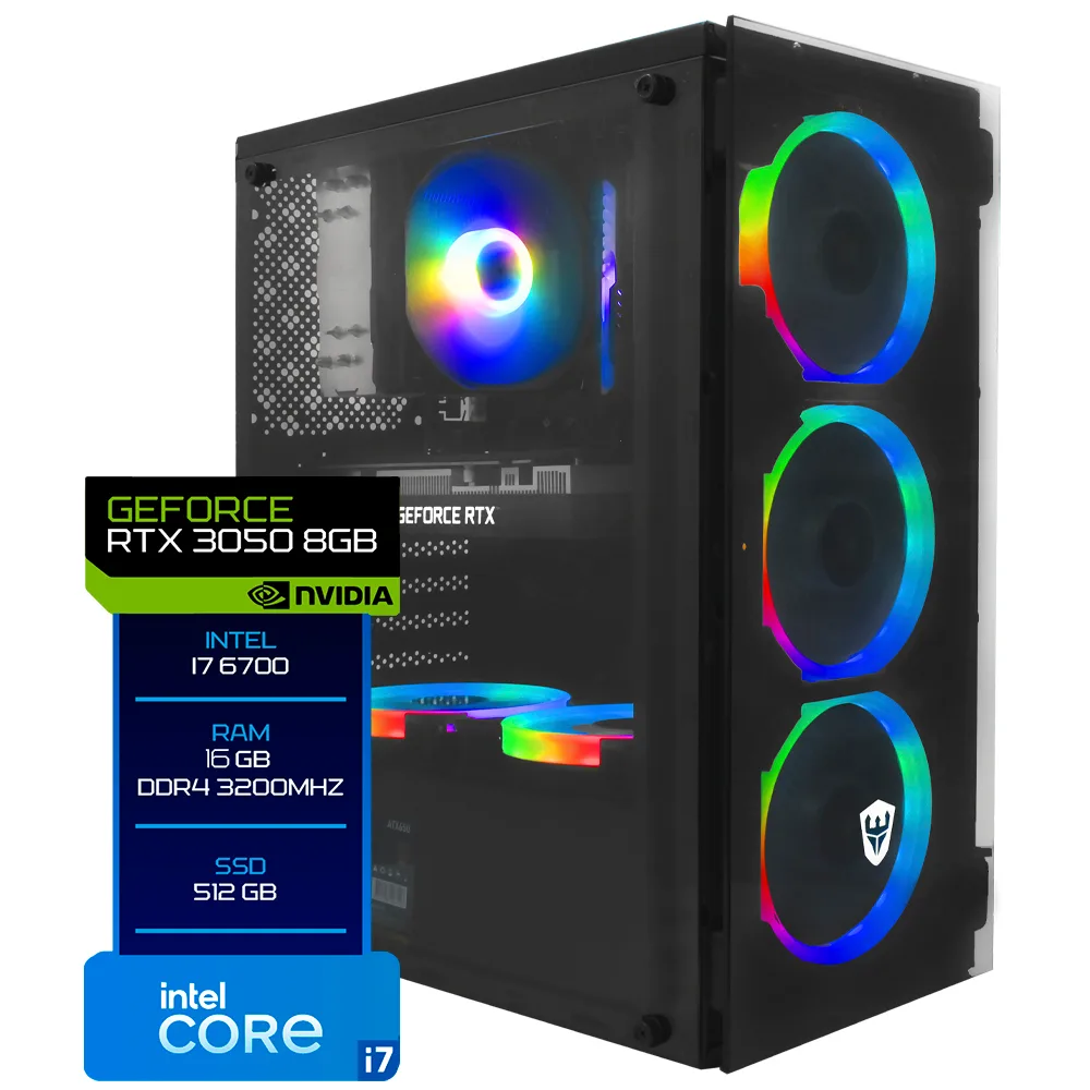 PC Montado Gamer Intel Core I7 6700 de 2.9GHZ 16GB de RAM / 512GB SSD / GeForce RTX3050 8GB - Preto