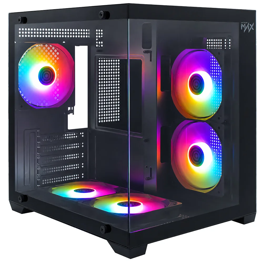 Gabinete Gamer Macrovip Max Aqua Series Mini Tower / 5 Cooler / RGB - Preto (mv-tcxm275f5b)