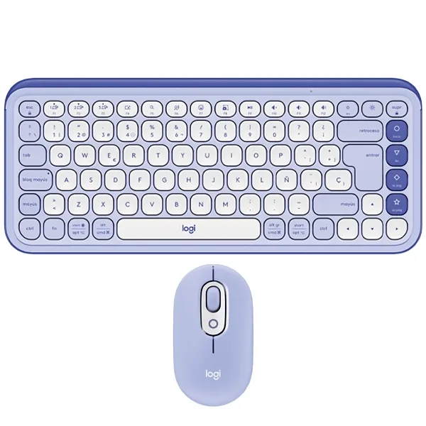 Kit Teclado e Mouse Sem Fio Logitech POP Icon Combo - Roxo Branco