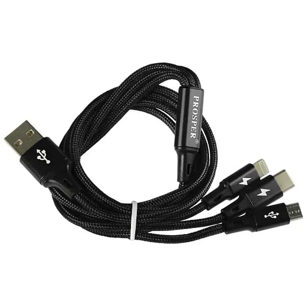 Cabo 3 em 1 Prosper P-5515 Micro USB + Lightning + Usb-c - Preto