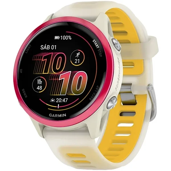 Relógio Garmin Forerunner 570 010-02970 42 MM com GPS Bluetooth - Branco Amarelo