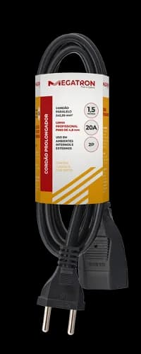 Megatron Cordao Prolongador 250V Pp 20a 1 Tomada 2p 1,5m Bivolt Preta 011406u0150pt00(410)
