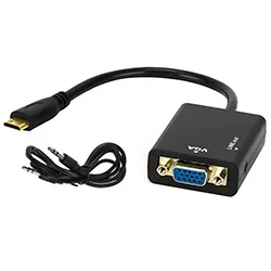 Cabo Adaptador Mini HDMI para VGA + Cabo de Áudio - Preto