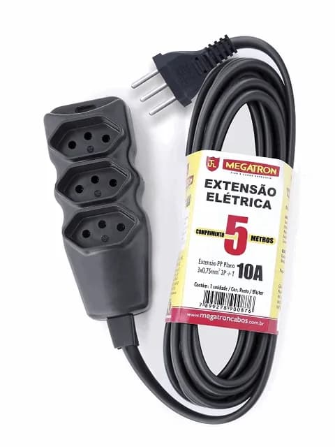 Megatron Extensao Eletrica 250V Pp 10a 3 Tomadas 2p+t 5,0m Bivolt Preta 011403l0500pt00