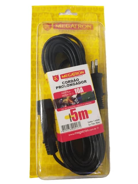 Megatron Cordao Prolongador 250V Pp 10a 1 Tomada 2p+t 5,0m Bivolt Preta 011407l0500pt00(417)