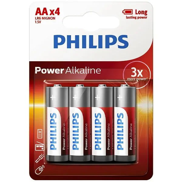 Pilha Alcalina Aa Philips Power Alkaline Lr6p4b 97 1.5V - 4 Unidades