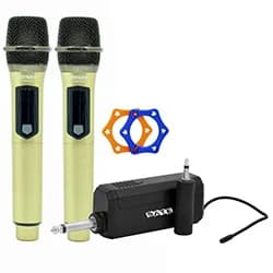 Microfone Satellite A-MK1202 Wireless - Dourado (kit com 2)