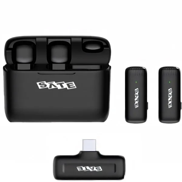 Microfone de Lapela sem Fio Satellite A-MK241 com Usb-c - Preto