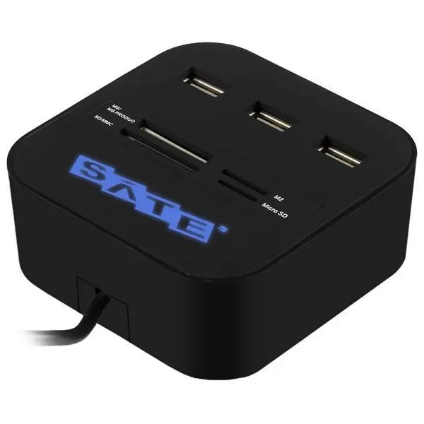 Hub USB Satellite A-hub07 com 3 Portas USB e Slot para Micro Sd Sd Ms M2 - Preto