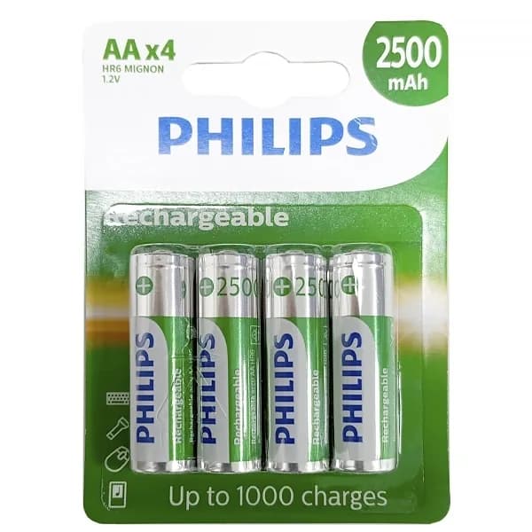 Pilha Recarregável Aa Philips R6b4rtu25 de 2.500 MAH 1.2V - 4 Unidades