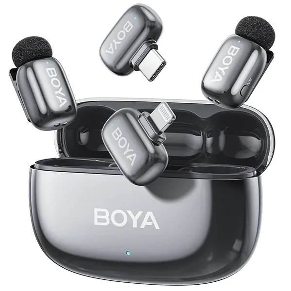 Microfone de Lapela sem Fio Boya Mini 2-01 com Lightning e Usb-c - Prata