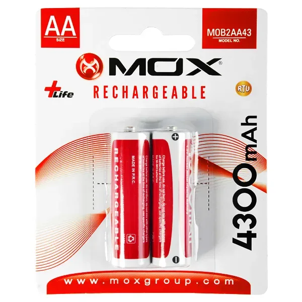 Pilha Recarregável Aa Mox MOB2AA43 de 4.300 MAH 1.2V - 2 Unidades