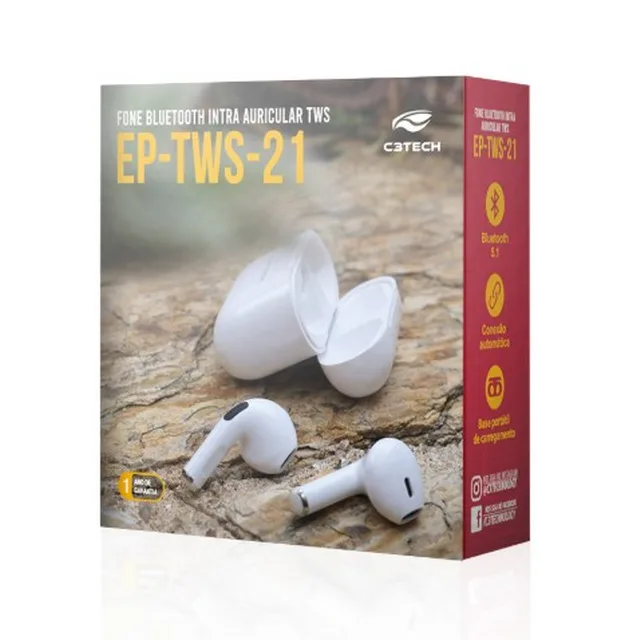C3 Tech Fone de Ouvido Bluetooth 5.1 Branco Ep-tws-21wh