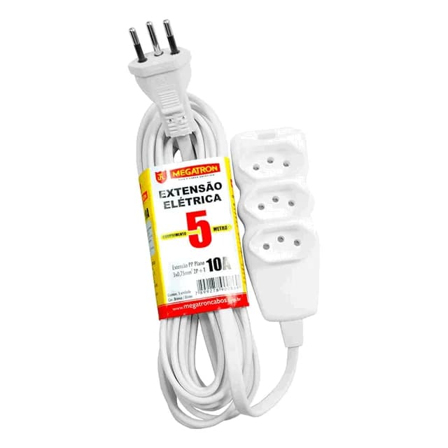 Megatron Extensao Eletrica 250V Pp 10a 3 Tomadas 2p+t 5,0m Bivolt Branca 011403l0500br00(86)
