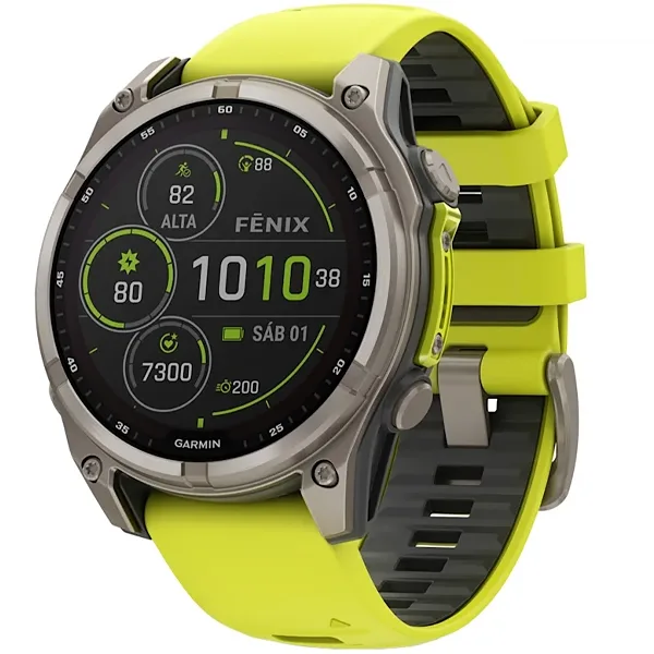 Relógio Garmin Fenix 8 Solar Sapphire 47mm GPS Wi-Fi Cinza Amarelo