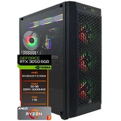 PC Montado Gamer AMD Ryzen 7 5700x de 4.6GHZ 32GB de RAM / 1TB SSD / GeForce RTX3050 6GB - Preto
