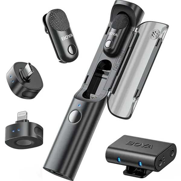 Microfone de Lapela sem Fio Boya MAGIC-04 com Usb-c Lightning - Preto (anatel)