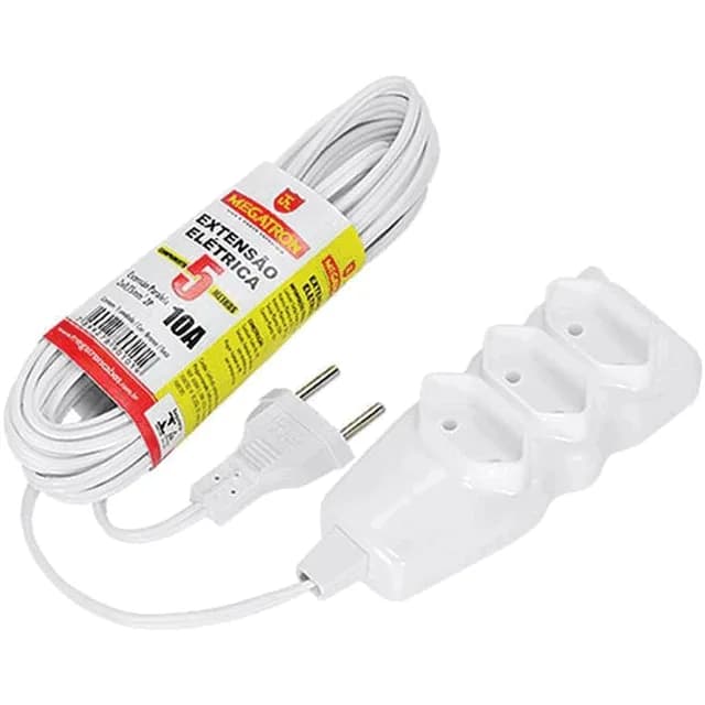 Megatron Extensao Eletrica 250V 10a 3 Tomadas 2p 5,0m Bivolt Branca 011401s0500br00(101)