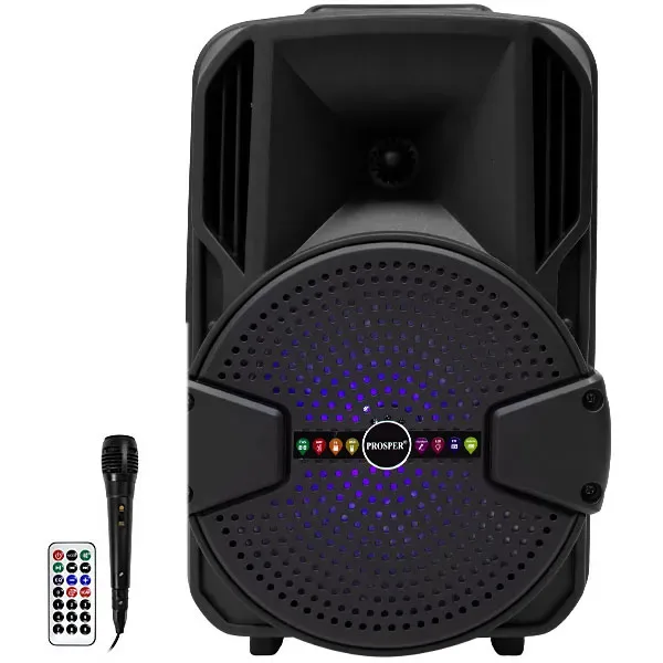 Caixa de Som Prosper P-1088 8" 2.000 Watts P.m.p.o com Bluetooth USB Fm - Preta