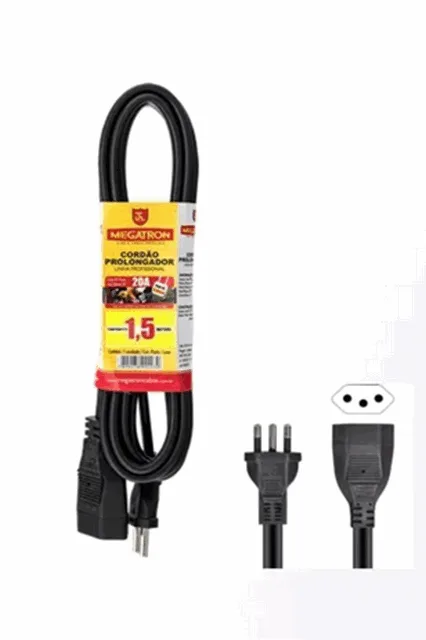 Megatron Cordao Prolongador 250V Pp 20a 1 Tomada 2p+t 1,5m Bivolt Preta 011408u0150pt00(419)
