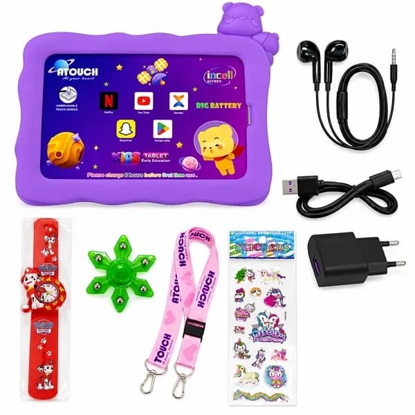 Tablet Atouch KC64 Lite Kids Dual Sim 256GB 1GB RAM de 7.85" 13mp 8mp + Capinha Roxo