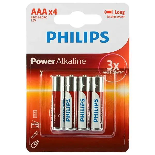 Pilha Alcalina Aaa Philips Power Alkaline Lr03p4b 97 1.5V - 4 Unidades