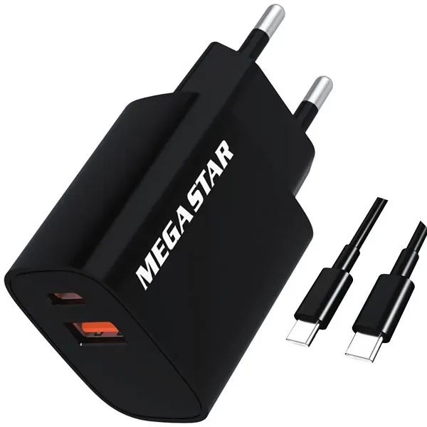 Carregador Megastar Ch500n USB Usb-c de 18.5 Watts + Cabo Usb-c