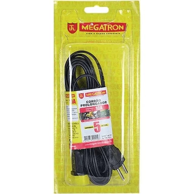Megatron Cordao Prolongador 250V 10a 1 Tomada 2p 5,0m Bivolt Preta 011405l0500pt00