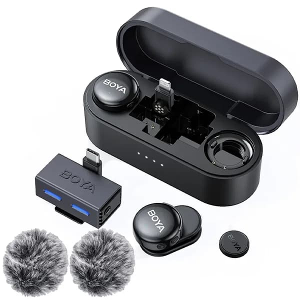 Microfone de Lapela Boya Boyalink 3-01 Sem Fio com Lightning e USB-C Preto (Anatel)