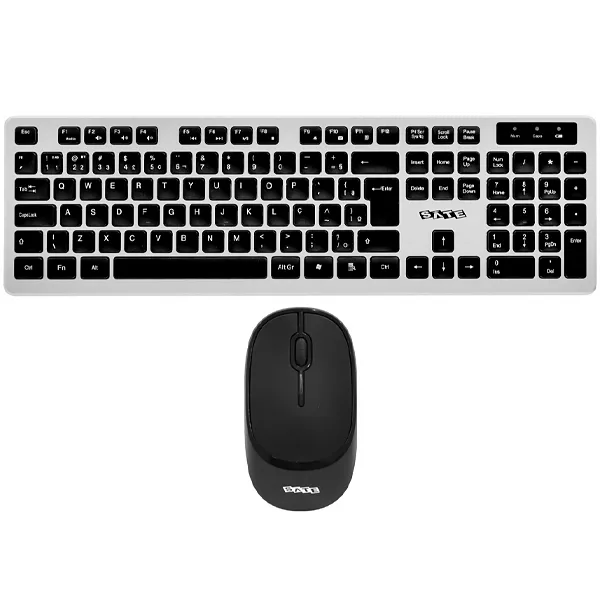 Kit Teclado sem Fio Satellite Ak-761g Português + Mouse 1.200 DPI - Prata Preto