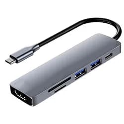Hub USB-C Satellite A-HUBC55 6 Portas com HDMI, 2 USB 3.0, SD, TF e USB-C Fêmea Cinza