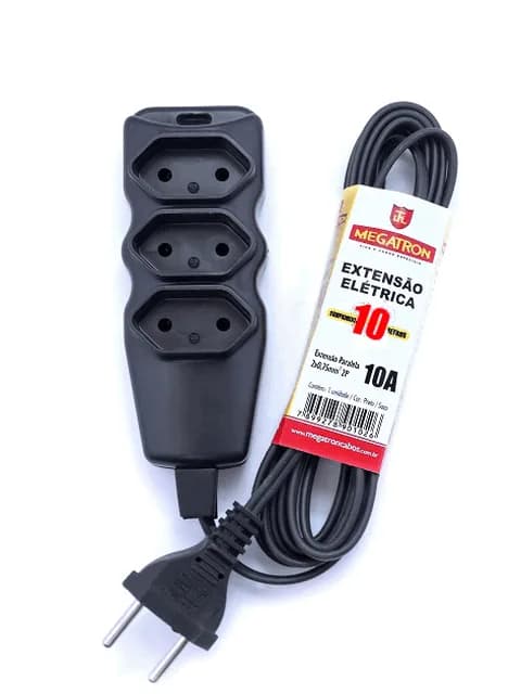 Megatron Extensao Eletrica 250V 10a 3 Tomadas 2p 10m Bivolt Preta 011401s1000pt00