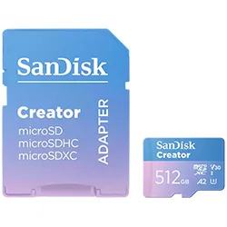 Cartão de Memória Micro Sd Sandisk Creator 512GB V30 A2 U3 4k UHD -