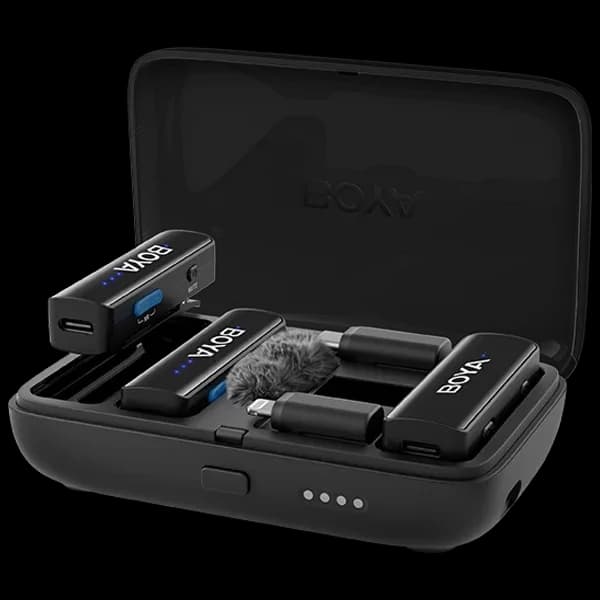 Microfone de Lapela Boya Boyalink Sem Fio USB-C Lightning Mini Jack 3.5mm Preto