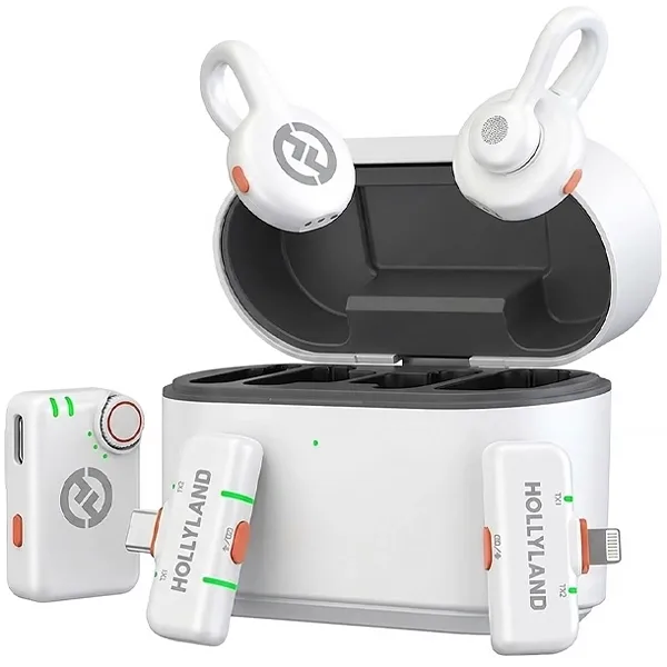 Microfone de Lapela Hollyland Lark M2S Sem Fio Combo USB-C Lightning Glacier White