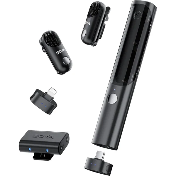 Microfone de Lapela sem Fio Boya MAGIC-02 com Lightning e Usb-c - Preto