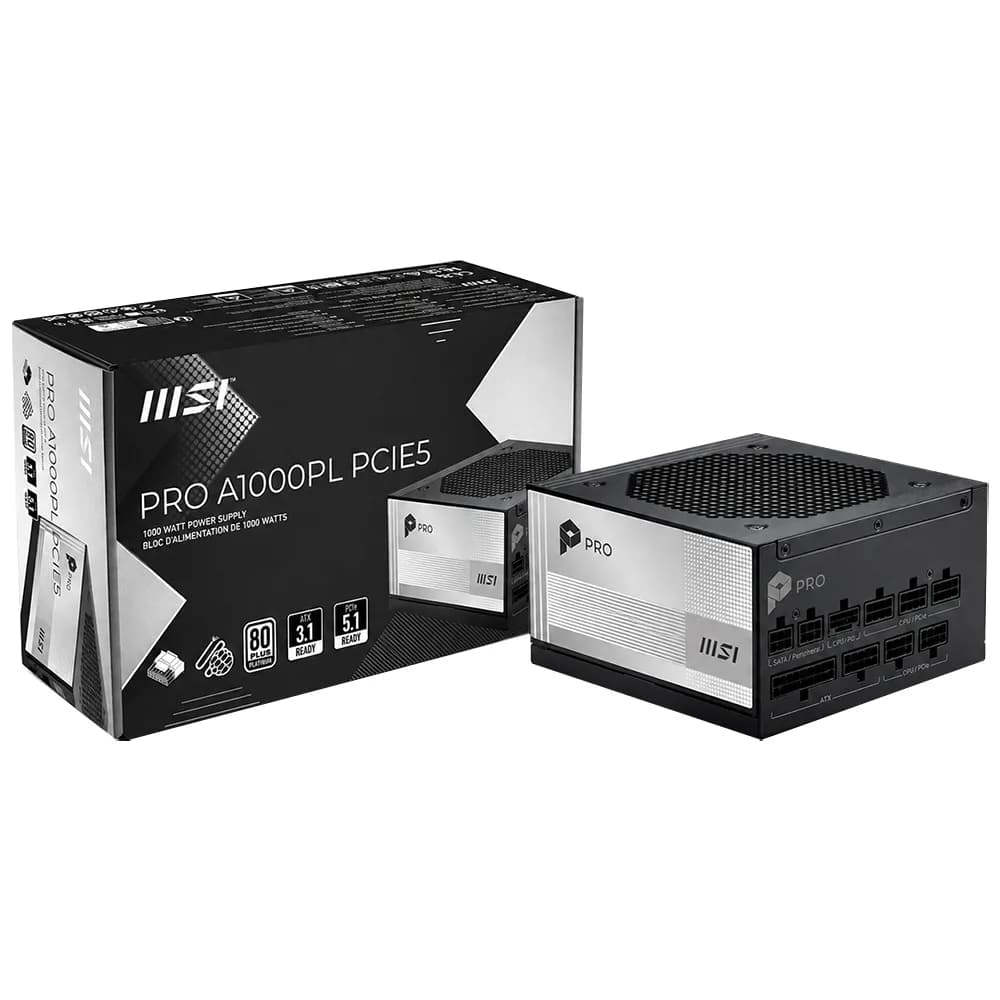 Fonte de Alimentação MSI Pro A1000PL 1000W 80 Plus Platinum Modular ATX 3.1
