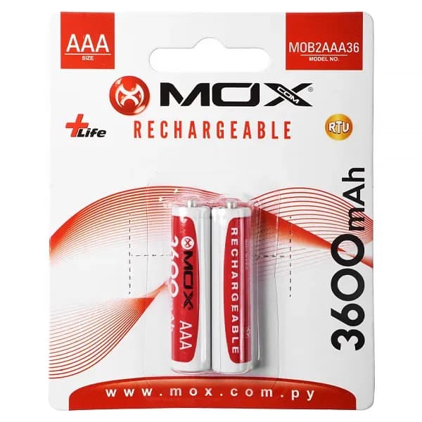 Pilha Recarregável Aaa Mox Mob2aaa36 3.600 MAH 1.2V - 2 Unidades