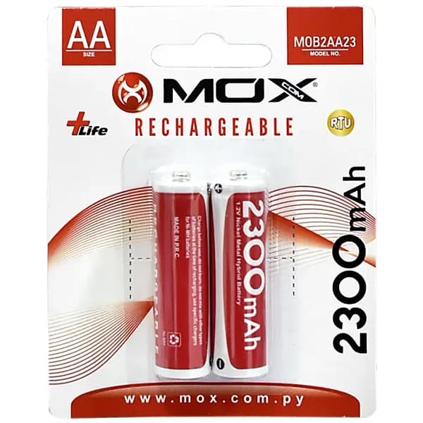 Pilha Recarregável Aa Mox Mob2aa23 de 2.300 MAH 1.2V - 2 Unidades
